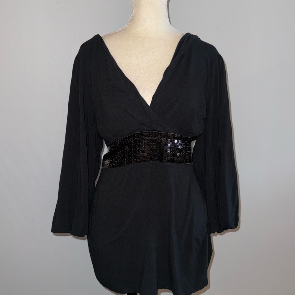 INC International Concepts Black Top w Sequin Belt